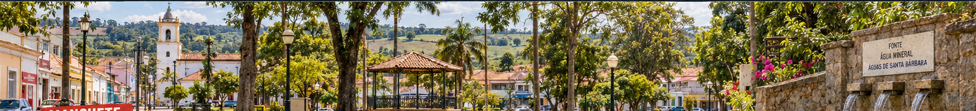 Praça central e Fonte de água mineral de Águas de Santa Bárbara